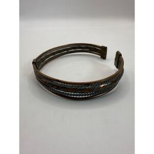 Vintage Mixed Metal Cuff Bracelet – Copper and Silver Braided Inlay Open Bangle
